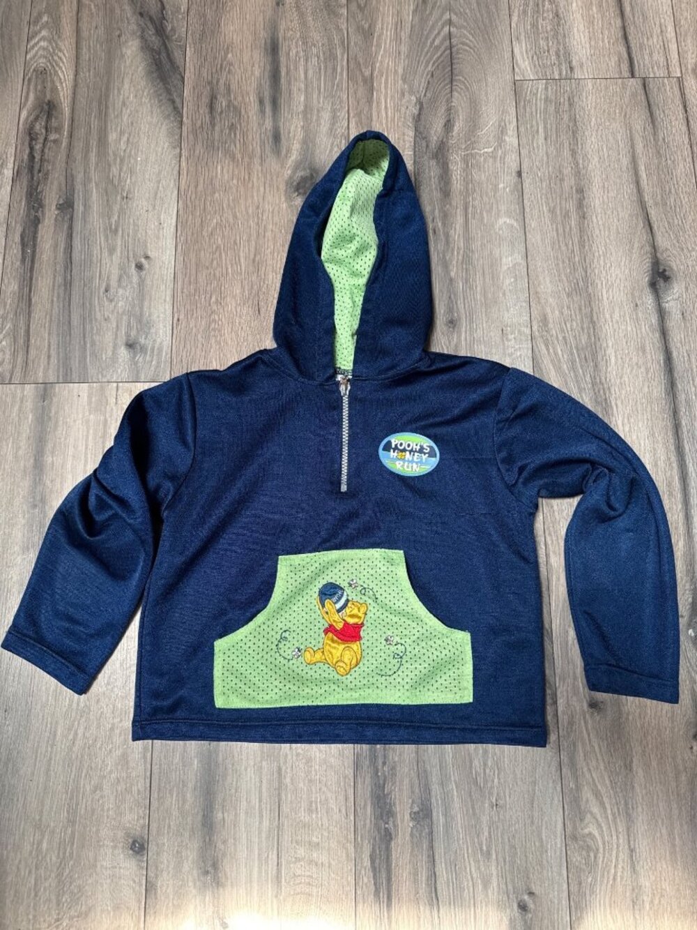 Poohs Honey Run Kids Hoodie Size 6/6X Blue & Green Pullover With Pocket & Hood